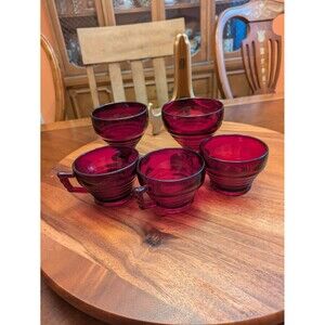 Vintage Ruby Red 3 Coffee/Tea Cups  2 Ice Cream Cups